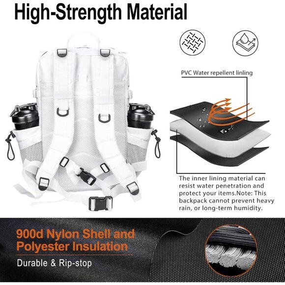 45L Tactical Backpack Molle Bag White and Yellow Water-Resistant Heavy-Duty Nylo - Picture 4 of 6